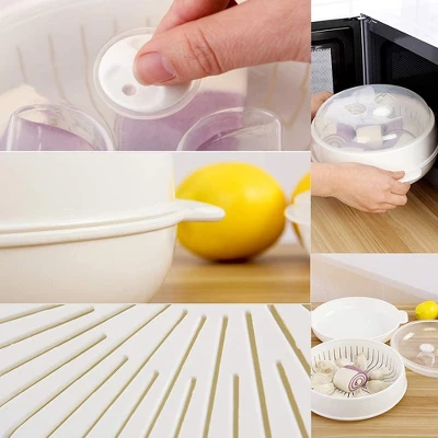 Itopfox 1-Tier Microwave Steamer For Healthy Cooking, White Round Steamer With Transparent Cover For Vegetables & Shellfish, Dishwasher Safe 4 Itopfox 1-Tier Microwave Steamer For Healthy Cooking, White Round Steamer With Transparent Cover For Vegetables & Shellfish, Dishwasher Safe - Image 4