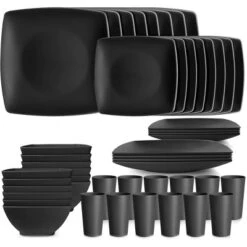 Itopfox 48-Piece Kitchen Plastic Wheat Straw Square Dinnerware Set For 12, Unbreakable Plates, Bowls, Tumblers, Dishwasher Safe, Outdoor Camping Dish -Kid's Home GUEST 498521c5 7629 4371 9f03 881ad207c860