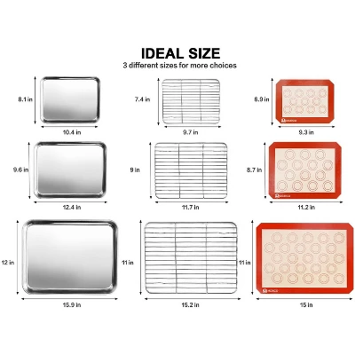 Itopfox Stainless Steel Baking Sheet Set With Cooling Racks & Silicone Mats, 9-Piece Oven Cookie Pan Kit For Easy Cleaning & Versatile Baking Needs 1 Itopfox Stainless Steel Baking Sheet Set With Cooling Racks & Silicone Mats, 9-Piece Oven Cookie Pan Kit For Easy Cleaning & Versatile Baking Needs