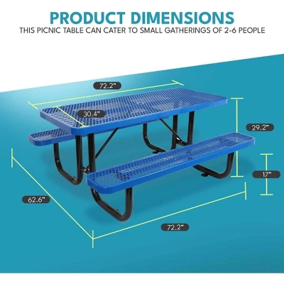 Itopfox 6 Ft. Outdoor Steel Picnic Table With Umbrella Hole, Heavy-Duty Weatherproof Dining Table For Patio, Backyard, Rust-Resistant Blue Finish 1 Itopfox 6 Ft. Outdoor Steel Picnic Table With Umbrella Hole, Heavy-Duty Weatherproof Dining Table For Patio, Backyard, Rust-Resistant Blue Finish