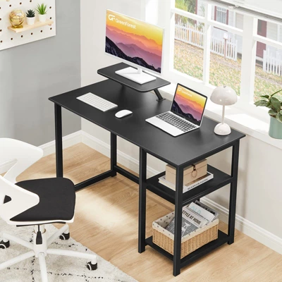 Itopfox Computer Desk With Monitor Stand, Office Desk With Adjustable Storage Shelves, Small Gaming Desk For Home Work Writing Study, Black 7 Itopfox Computer Desk With Monitor Stand, Office Desk With Adjustable Storage Shelves, Small Gaming Desk For Home Work Writing Study, Black - Image 7