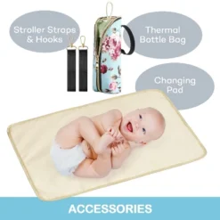 Itopfox Large Capacity Waterproof Diaper Backpack With Insulated Pockets, Changing Pad & Bottle Bag For Baby Essentials (Rose Flower) -Kid's Home GUEST 4cf984d3 d83d 4536 9d3d 4f8b5cc32501