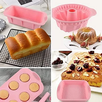 Itopfox Nonstick Silicone Bakeware Set, 7-Piece Baking Cake Pan Kit, BPA Free Heat Resistant With Silicone Brush For Bread Pizza Cupcake Muffin 6 Itopfox Nonstick Silicone Bakeware Set, 7-Piece Baking Cake Pan Kit, BPA Free Heat Resistant With Silicone Brush For Bread Pizza Cupcake Muffin - Image 6