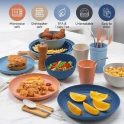 Itopfox 64-Piece Wheat Straw Dinnerware Set - Unbreakable, Reusable Plates, Bowls, Cups & Utensils, Microwave & Dishwasher Safe, Perfect For Home -Kid's Home GUEST 4dd8e01d eb83 4212 bb4d 45c7110bb016