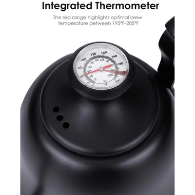Itopfox Tea Kettle With Thermometer, Stovetop Gooseneck Kettle For Pour Over Coffee, Matte Black Camping & Home Kitchen Water Boiler, 1 Pack 2 Itopfox Tea Kettle With Thermometer, Stovetop Gooseneck Kettle For Pour Over Coffee, Matte Black Camping & Home Kitchen Water Boiler, 1 Pack - Image 2