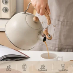 Itopfox Stovetop Tea Kettle With Whistling Feature, 2.5 Quart Capacity, Food-Grade Stainless Steel Construction, Wooden Handle, Creamy White Finish 9 Itopfox Stovetop Tea Kettle With Whistling Feature, 2.5 Quart Capacity, Food-Grade Stainless Steel Construction, Wooden Handle, Creamy White Finish -Kid's Home GUEST 512a38ae 3817 47e7 95c3 07bbd3520184