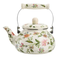 Itopfox Vintage Enamel Tea Kettle, Green Floral Steel Teapot With Cool Touch Porcelain Handle For Stovetop, Home Kitchen Decor, Gift For Housewarming -Kid's Home GUEST 51525e2b e9d7 4fc2 af05 539559c4ce14