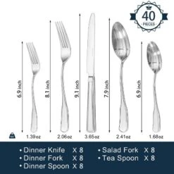 Itopfox 40-Piece Silverware Set, 18/10 Stainless Steel Flatware For 8, Tableware Cutlery Set, Utensil Sets For Home Restaurant, Mirror Finish