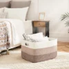 Itopfox Rectangle Woven Storage Basket For Laundry, Blankets, Toys, And Magazines - Natural Cotton Hamper For Nursery And Living Room Décor