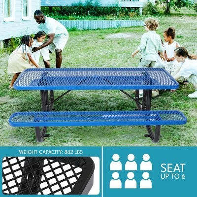 Itopfox 6 Ft. Outdoor Steel Picnic Table With Umbrella Hole, Heavy-Duty Weatherproof Dining Table For Patio, Backyard, Rust-Resistant Blue Finish 2 Itopfox 6 Ft. Outdoor Steel Picnic Table With Umbrella Hole, Heavy-Duty Weatherproof Dining Table For Patio, Backyard, Rust-Resistant Blue Finish - Image 2