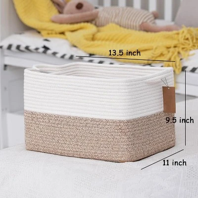 Itopfox Cotton Rope Woven Storage Basket With Handles For Organizing Toys, Books, And Clothes - Decorative Soft Basket For Living Room, Bathroom 5 Itopfox Cotton Rope Woven Storage Basket With Handles For Organizing Toys, Books, And Clothes - Decorative Soft Basket For Living Room, Bathroom - Image 5