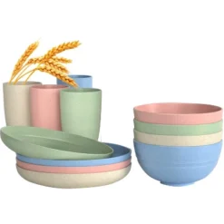 Itopfox 20-Piece Wheat Straw Dinnerware Set, Microwave & Dishwasher Safe Unbreakable Plates Bowls Cups Forks & Spoons For Kitchen, Camping, Parties -Kid's Home GUEST 55f5b823 a670 4aed 9871 5f0c1a60f744