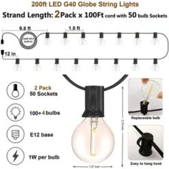 Itopfox Outdoor String Lights Waterproof 200FT With 100+4 Shatterproof LED Edison Bulbs For Party Backyard Gazebo Pergola Cafe, 2Pack X 100ft -Kid's Home GUEST 5610a923 5fef 43d2 8691 9ec1a23b7056