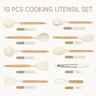 Itopfox 10-Piece Silicone Cooking Utensil Set With Wood Handles, BPA-Free Spatulas & Spoons For Nonstick Cookware, Heat-Resistant (Cream White) 1 Itopfox 10-Piece Silicone Cooking Utensil Set With Wood Handles, BPA-Free Spatulas & Spoons For Nonstick Cookware, Heat-Resistant (Cream White)