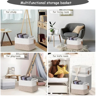 Itopfox Cotton Rope Woven Storage Basket With Handles For Organizing Toys, Books, And Clothes - Decorative Soft Basket For Living Room, Bathroom 1 Itopfox Cotton Rope Woven Storage Basket With Handles For Organizing Toys, Books, And Clothes - Decorative Soft Basket For Living Room, Bathroom