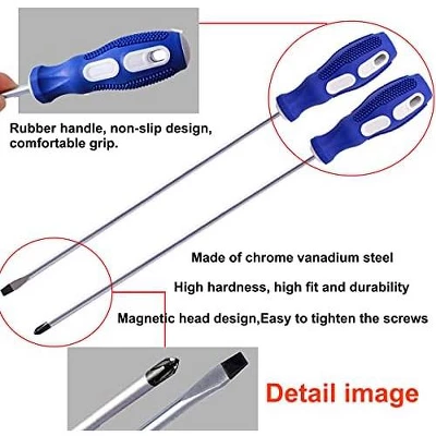 Itopfox 2-Piece Long Screwdriver Set With Magnetic Tips, Slotted & Phillips Head, Rubber Grip Handle For Secure And Comfortable Use 4 Itopfox 2-Piece Long Screwdriver Set With Magnetic Tips, Slotted & Phillips Head, Rubber Grip Handle For Secure And Comfortable Use - Image 4