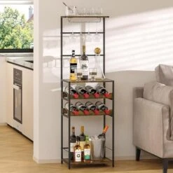 Itopfox 5-Tier Freestanding Wine Rack With Glasses Holder And 4 S Hooks, Corner Mini Bar Cabinet For Small Spaces, Holds 8 Bottles -Kid's Home GUEST 57a15777 faf9 46cb b023 f6a2b88052c7