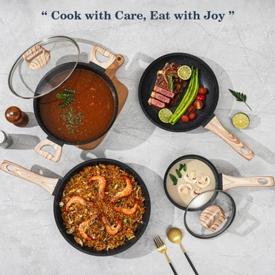 Itopfox 12-Piece Nonstick Cookware Set, Black Granite Induction Pots And Pans For Healthy Cooking, Includes Frying Pans And Saucepans PFAS/PFOA Free 7 Itopfox 12-Piece Nonstick Cookware Set, Black Granite Induction Pots And Pans For Healthy Cooking, Includes Frying Pans And Saucepans PFAS/PFOA Free - Image 7