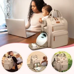 Itopfox Convertible Diaper Backpack With Laptop Sleeve & Cooler Storage, Large Pumping Bag For Working Moms, 31L Capacity