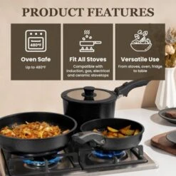 Itopfox Non Stick Cookware Set With Detachable Handles, Non Toxic Induction Kitchen Pots And Pans, Oven Safe, Easy Clean, Black -Kid's Home GUEST 59ddc60e c4d5 436f 9aa8 24ba967fe0aa