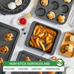 Itopfox 10-Piece Nonstick Bakeware Set With Cooling Rack, Cookie Sheet, Cake Pans, Loaf Pan, Muffin Pan & Pizza Pan - Grey, Wide Grips -Kid's Home GUEST 5a7489e6 a353 4c69 af7b 184b42acc757