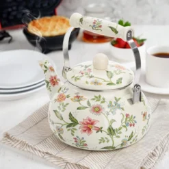 Itopfox Vintage Enamel Tea Kettle, Green Floral Steel Teapot With Cool Touch Porcelain Handle For Stovetop, Home Kitchen Decor, Gift For Housewarming -Kid's Home GUEST 5abf9589 e5db 4fc3 bb5b c1511fbfd896