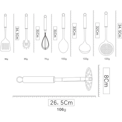Itopfox 8-Piece Stainless Steel Kitchen Utensil Set With Stand, Includes Ladle, Skimmer, Slotted Turner, Pasta Server, Serving Spoon, Potato Masher 1 Itopfox 8-Piece Stainless Steel Kitchen Utensil Set With Stand, Includes Ladle, Skimmer, Slotted Turner, Pasta Server, Serving Spoon, Potato Masher