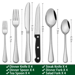 Itopfox 24-Piece Silverware Set With Steak Knives, Flatware Set For 4 Food-Grade Stainless Steel Cutlery Set Includes Knife Spoon Fork, Mirror Finish