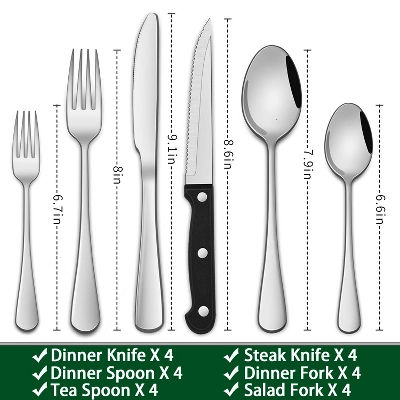 Itopfox 24-Piece Silverware Set With Steak Knives, Flatware Set For 4 Food-Grade Stainless Steel Cutlery Set Includes Knife Spoon Fork, Mirror Finish 1 Itopfox 24-Piece Silverware Set With Steak Knives, Flatware Set For 4 Food-Grade Stainless Steel Cutlery Set Includes Knife Spoon Fork, Mirror Finish