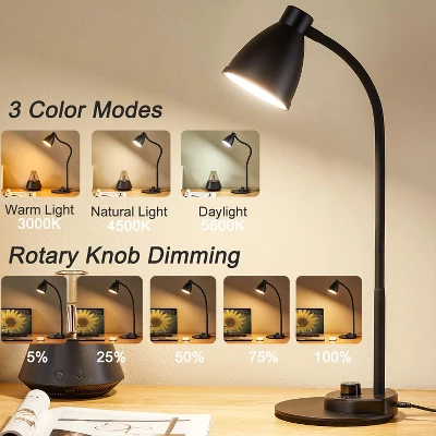 Itopfox LED Desk Lamp With USB Charging Port, 3 Color Modes, Dimmable Reading Light, Intelligent Auto Dimming, Flexible Gooseneck For Bedside, Office 1 Itopfox LED Desk Lamp With USB Charging Port, 3 Color Modes, Dimmable Reading Light, Intelligent Auto Dimming, Flexible Gooseneck For Bedside, Office