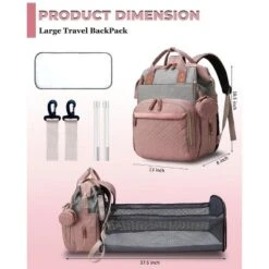 Itopfox Waterproof 3-in-1 Baby Diaper Backpack With Foldable Changing Pad, Large Capacity, USB Port, Pink-Grey 11 Itopfox Waterproof 3-in-1 Baby Diaper Backpack With Foldable Changing Pad, Large Capacity, USB Port, Pink-Grey -Kid's Home GUEST 5c56b7e6 a992 4e6b ad10 53578797f780