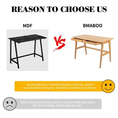 Itopfox Modern Bamboo Computer Desk With 2 Drawers, Home Office Study Table, Simple Makeup Workstation For Gaming, Dressing, And Working 3 Itopfox Modern Bamboo Computer Desk With 2 Drawers, Home Office Study Table, Simple Makeup Workstation For Gaming, Dressing, And Working - Image 3