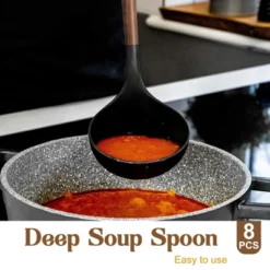 Itopfox 8-Piece Silicone Kitchen Utensil Set With Acacia Wood Handles, Food-Grade Spatulas For Nonstick Cookware, Black -Kid's Home GUEST 5cdbcaca e4fe 4de8 bd59 364b43b0af59