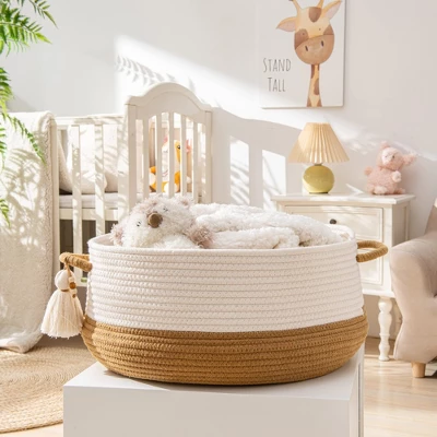 Itopfox Woven Storage Basket For Blankets, Toys, And Laundry - Collapsible Cotton Rope Hamper For Living Room, Nursery, And Home Organization (Brown) 4 Itopfox Woven Storage Basket For Blankets, Toys, And Laundry - Collapsible Cotton Rope Hamper For Living Room, Nursery, And Home Organization (Brown) - Image 4