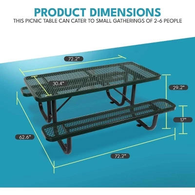 Itopfox Outdoor Steel Picnic Table With Umbrella Hole, Heavy-Duty Weatherproof Dining Table For Patio, Backyard, Garden, Rustproof Finish, Green 1 Itopfox Outdoor Steel Picnic Table With Umbrella Hole, Heavy-Duty Weatherproof Dining Table For Patio, Backyard, Garden, Rustproof Finish, Green