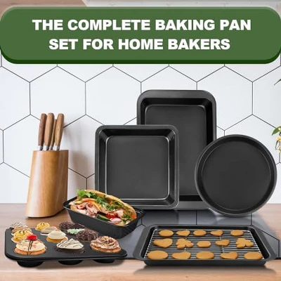 Itopfox Nonstick Bakeware Set, 7-Piece Carbon Steel Baking Pans With Cooling Rack, Stackable Design, Perfect For Cakes, Muffins, Pizza And More 3 Itopfox Nonstick Bakeware Set, 7-Piece Carbon Steel Baking Pans With Cooling Rack, Stackable Design, Perfect For Cakes, Muffins, Pizza And More - Image 3