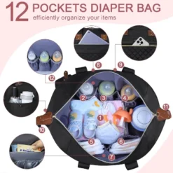 Itopfox Large Waterproof Diaper Bag Tote With Pacifier Case, Shoulder Straps & Stroller Clips For Moms And Dads, Black -Kid's Home GUEST 5e00cd72 8c99 45bc 89d9 5623f48c5931