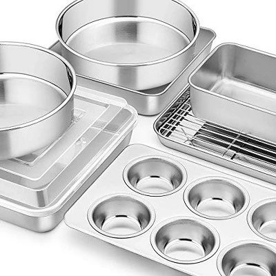 Itopfox Stainless Steel Bakeware Set, 9-Piece For Cake Cookie Loaf Muffin, Includes Round Square Rectangle Pans With Lid & Rack, Dishwasher Safe 7 Itopfox Stainless Steel Bakeware Set, 9-Piece For Cake Cookie Loaf Muffin, Includes Round Square Rectangle Pans With Lid & Rack, Dishwasher Safe - Image 7