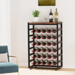 Itopfox 6-Tier Free Standing Wine Rack With Wooden Table Top, Sturdy Metal Bottle Holder For Kitchen Bar Pantry, Holds 30 Bottles -Kid's Home GUEST 5ec384d1 b8d8 4d1f 91d7 24259f9b71e7
