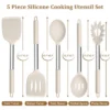 Itopfox 5-Piece Silicone Kitchen Utensil Set With Stainless Steel Handles For Nonstick Cookware, Heat-Resistant & Easy To Clean, Khaki