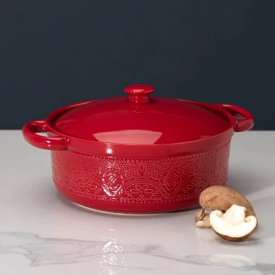 Itopfox Lace Emboss Casserole Dish With Lid, 2 Quart Ceramic Round Serving Dish For Oven To Table, Dinner And Party, Christmas Gifts In Classic Red 1 Itopfox Lace Emboss Casserole Dish With Lid, 2 Quart Ceramic Round Serving Dish For Oven To Table, Dinner And Party, Christmas Gifts In Classic Red