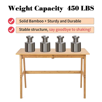 Itopfox Modern Bamboo Computer Desk With 2 Drawers, Home Office Study Table, Simple Makeup Workstation For Gaming, Dressing, And Working 6 Itopfox Modern Bamboo Computer Desk With 2 Drawers, Home Office Study Table, Simple Makeup Workstation For Gaming, Dressing, And Working - Image 6