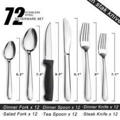 Itopfox 72-Piece Silverware Set For 12 With Steak Knives, Stainless Steel Cutlery Set Includes Forks, Spoons, Dishwasher Safe For Home & Restaurant