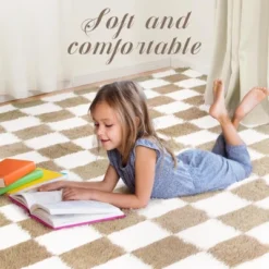 Itopfox Super Soft Fluffy Checkered Shaggy Area Rug, Beige And White Fuzzy Carpet For Living Room Bedroom Kids Room Nursery Dorm Home Decor -Kid's Home GUEST 60efa88b aba5 4c1a 82b8 a9061eda04c0