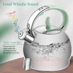 Itopfox Stainless Steel Whistling Tea Kettle With Cool Touch Handle, 2.64 Quart Induction Compatible Stovetop Teapot In Mint Green