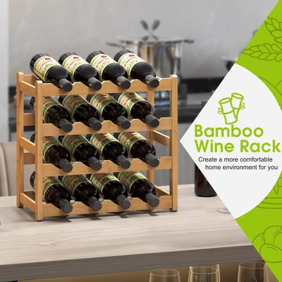 Itopfox Bamboo Wine Rack Storage Cabinet Shelf For 16 Bottles, Countertop Sturdy Kitchen Dining Room Pantry - 4 Tiers (Natural) 1 Itopfox Bamboo Wine Rack Storage Cabinet Shelf For 16 Bottles, Countertop Sturdy Kitchen Dining Room Pantry - 4 Tiers (Natural)
