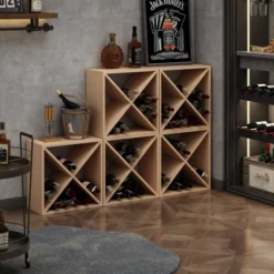 Itopfox 24 Bottle Wine Rack Holder Compact Cellar Cube Bar Storage Kitchen Decor Wood Display Home, Natural -Kid's Home GUEST 6239d591 5a12 4368 a04f 1238f4910a7f
