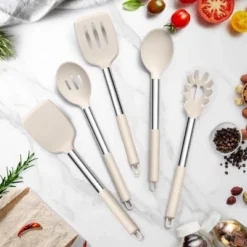 Itopfox 5-Piece Silicone Kitchen Utensil Set With Stainless Steel Handles For Nonstick Cookware, Heat-Resistant & Easy To Clean, Khaki -Kid's Home GUEST 62ea65dc 4722 4436 8f69 eedea7ba5114