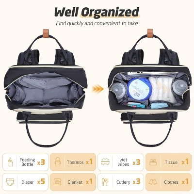 Itopfox Expandable Large Diaper Backpack For Twins, Travel Baby Bag With Changing Pad, Insulated Pockets, 25-37L Capacity, Apricot Black 5 Itopfox Expandable Large Diaper Backpack For Twins, Travel Baby Bag With Changing Pad, Insulated Pockets, 25-37L Capacity, Apricot Black - Image 5