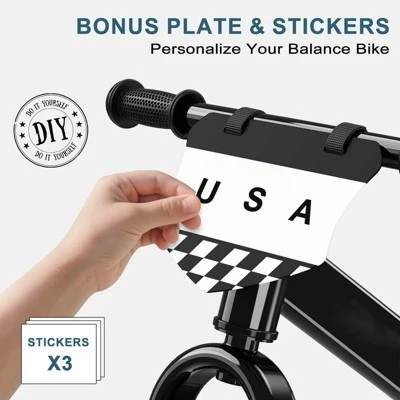 Itopfox Toddler Balance Bike For 2-5 Year Olds, No Pedal Toy Bike With Tool-Free Adjustment, Includes Custom Plate & 3 Stickers Black 1 Itopfox Toddler Balance Bike For 2-5 Year Olds, No Pedal Toy Bike With Tool-Free Adjustment, Includes Custom Plate & 3 Stickers Black